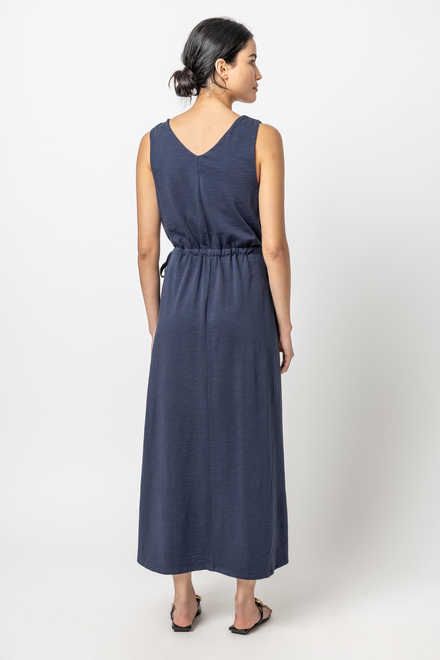 Drawcord Waist Maxi Dress Womens Dress Navy A2