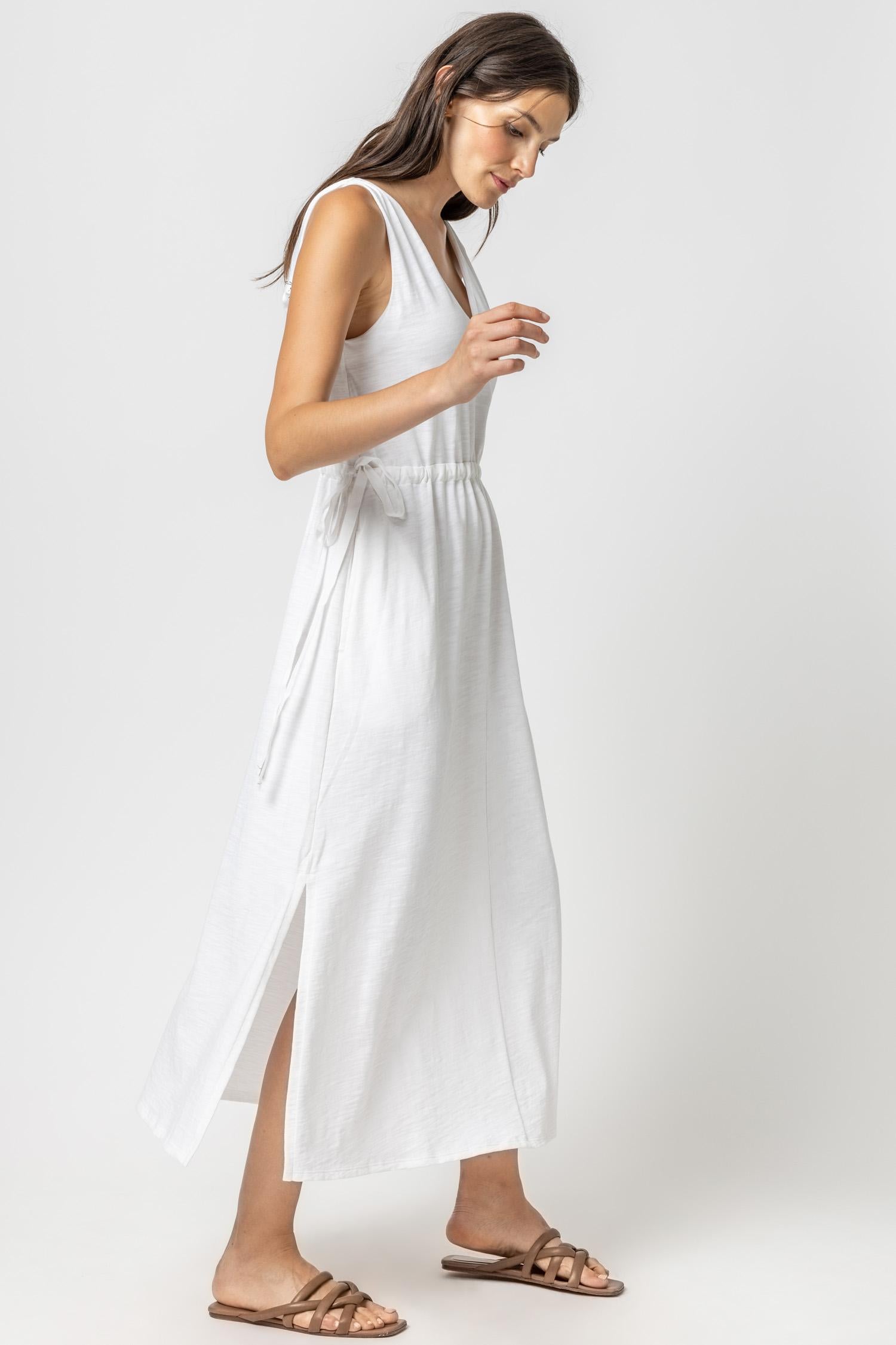 Drawcord Waist Maxi Dress Womens Dress White A1