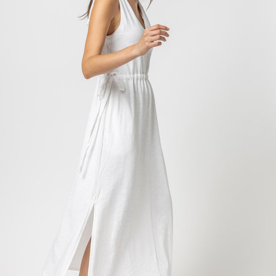 Drawcord Waist Maxi Dress Womens Dress White A1