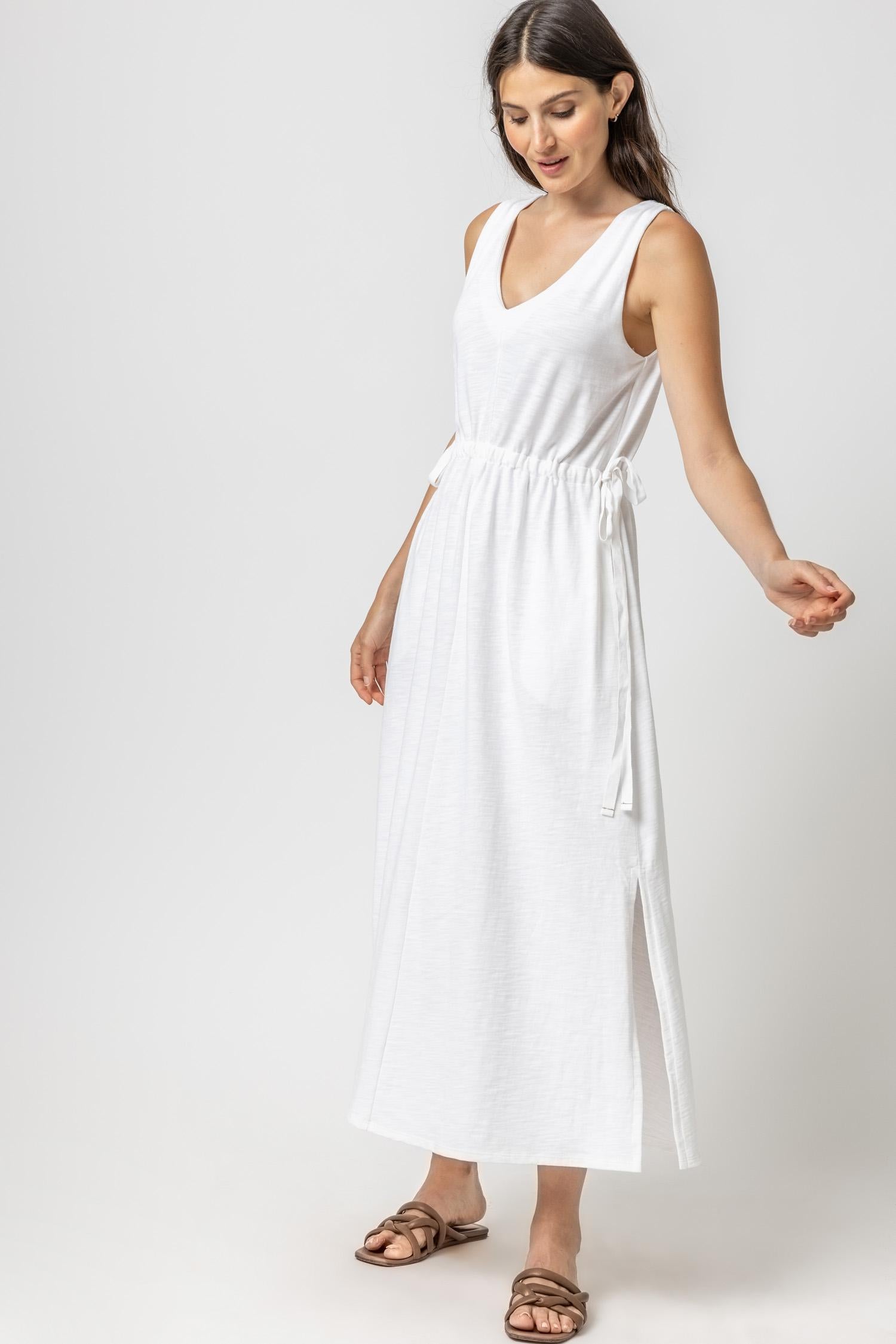 Drawcord Waist Maxi Dress Womens Dress White A2