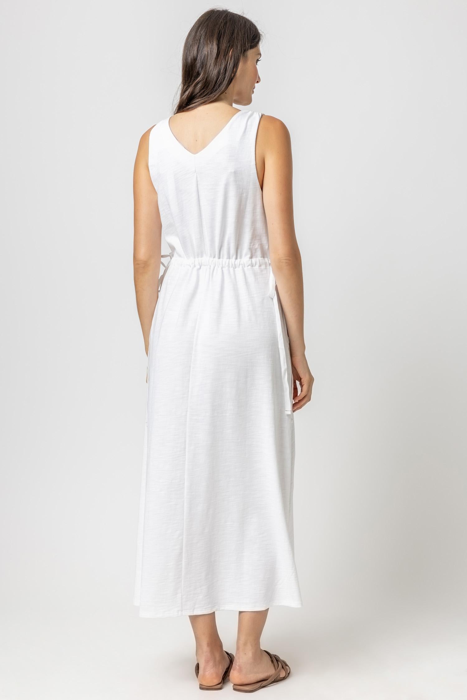 Drawcord Waist Maxi Dress Womens Dress White A3