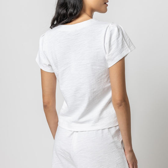 Pleated Cap Sleeve V-Neck Womens Top White A2