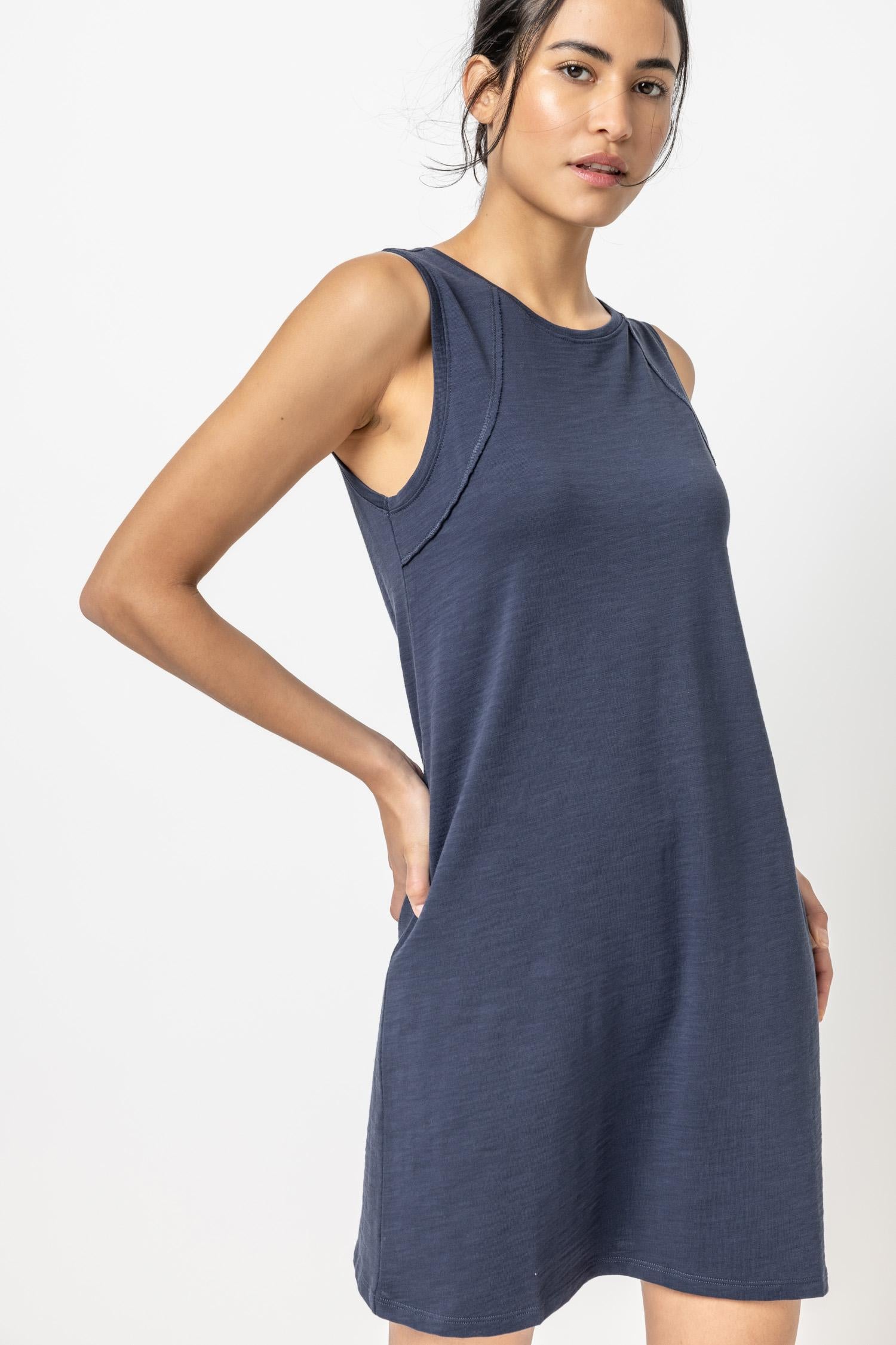 Seamed Tank Dress Womens Dress Navy A1