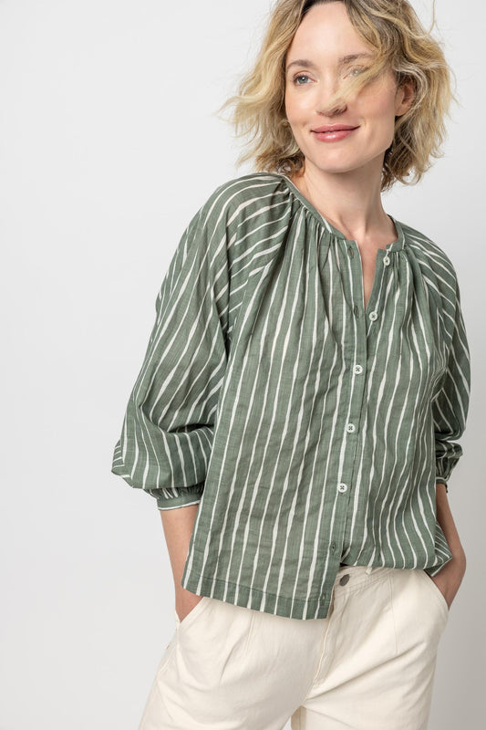 Raglan Button Down with Shirring Womens Top Artichoke / Rope A1