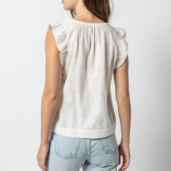 Flutter Sleeve Split Neck Womens Top White A3