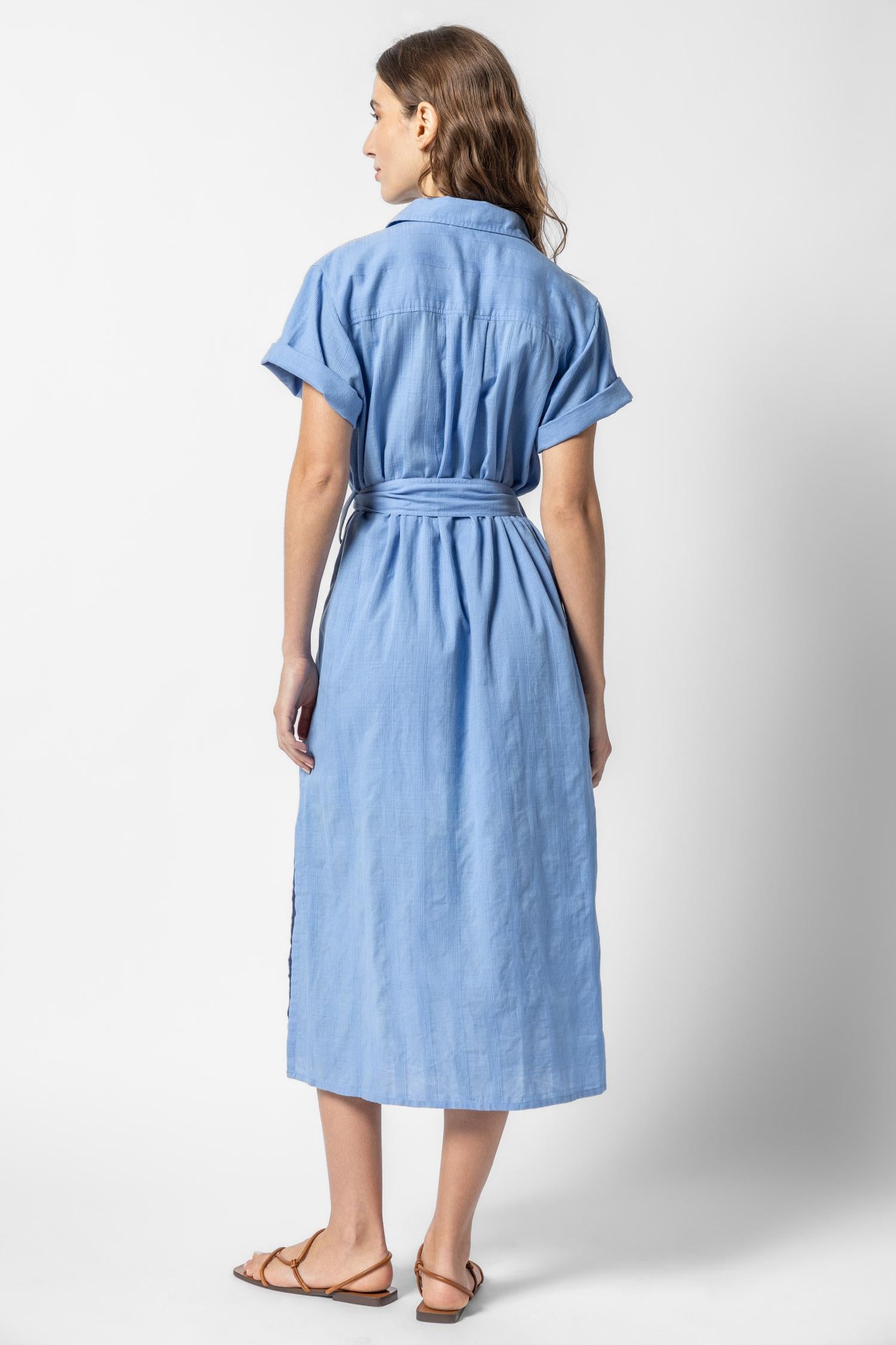 LILLA P Blue Round Neck hotsell Gauze Shirt Dress Short Sleeve Tie Waist Size M NWT