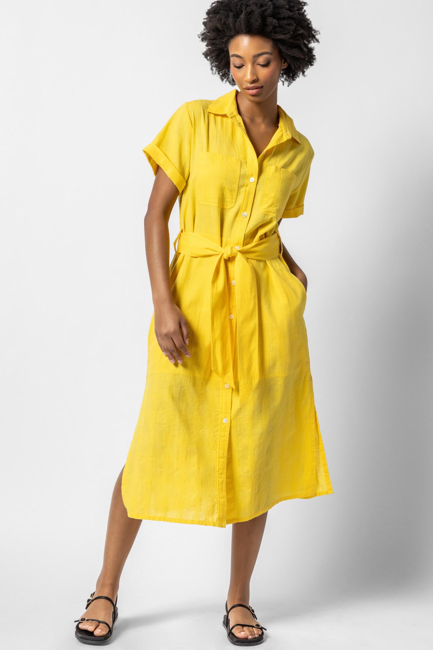 Belted Shirt Dress Womens Dress Saffron A1