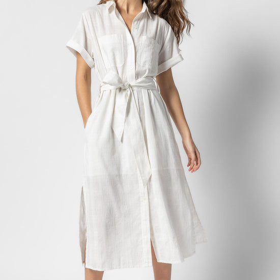 Belted Shirt Dress Womens Dress White A1