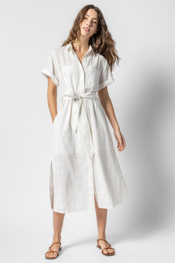 Belted Shirt Dress Womens Dress White A1