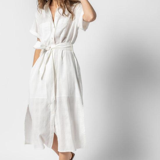 Belted Shirt Dress Womens Dress White A2