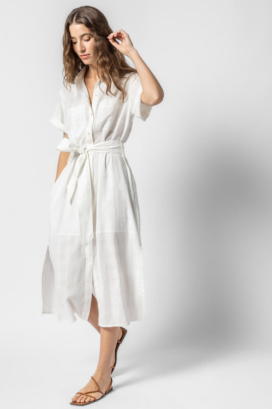 Belted Shirt Dress Womens Dress White A2