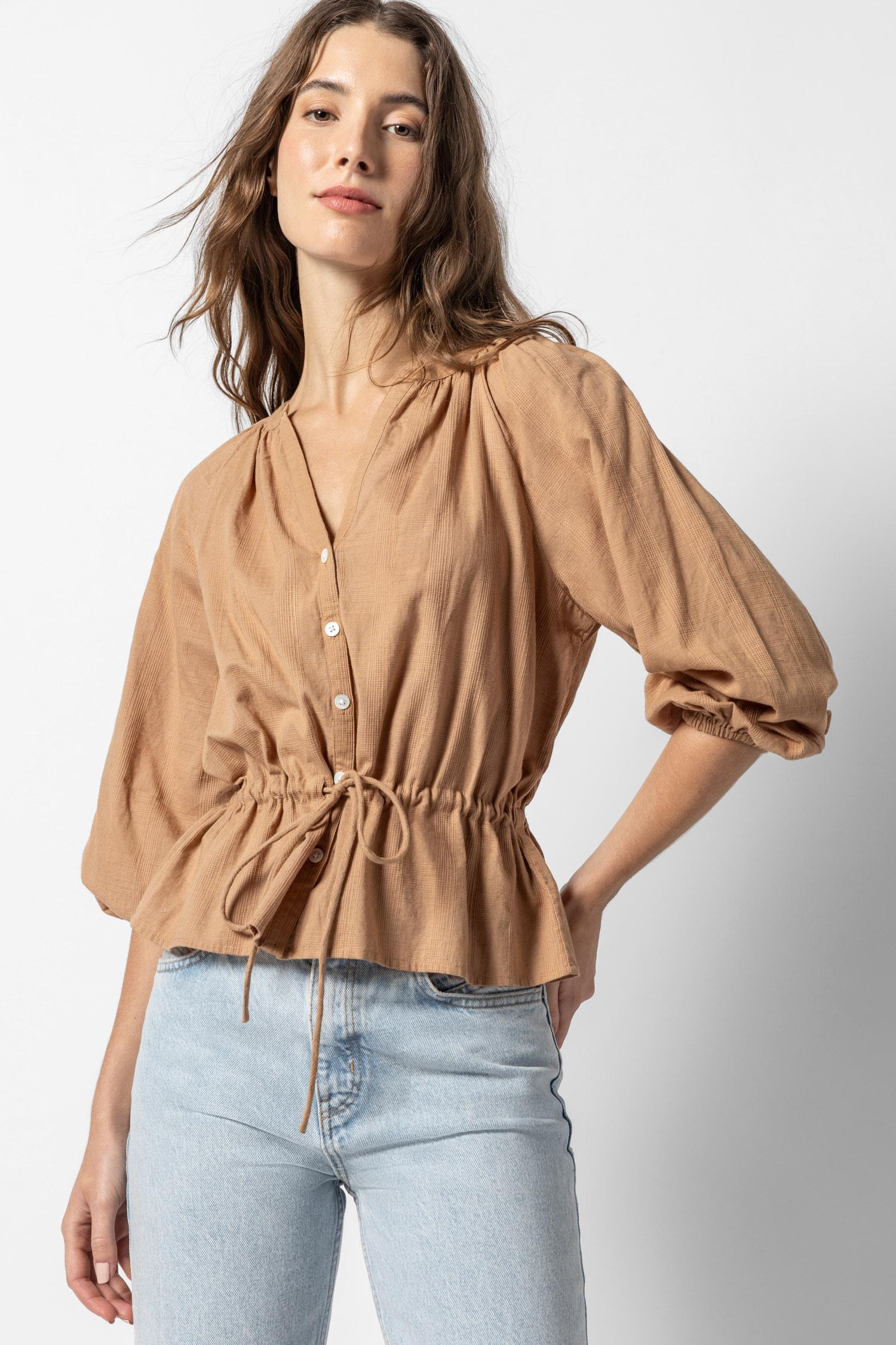 Tie Waist Button Down Womens Top Beechwood A1