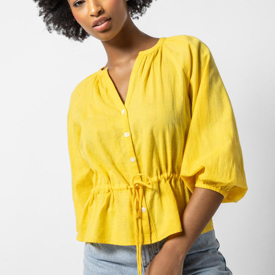 Tie Waist Button Down Womens Top Saffron A1