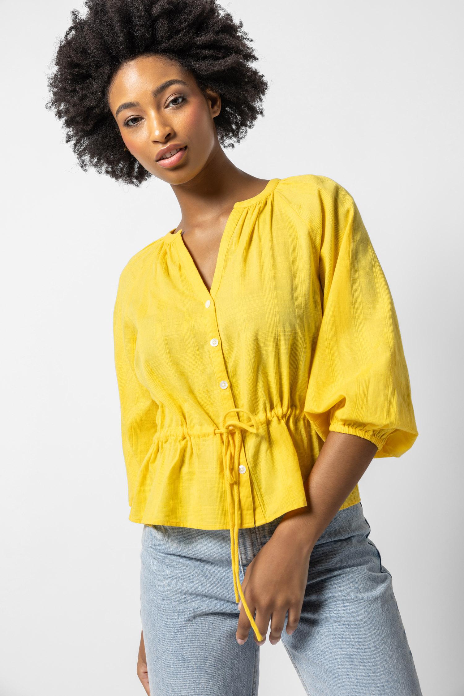 Tie Waist Button Down Womens Top Saffron A1