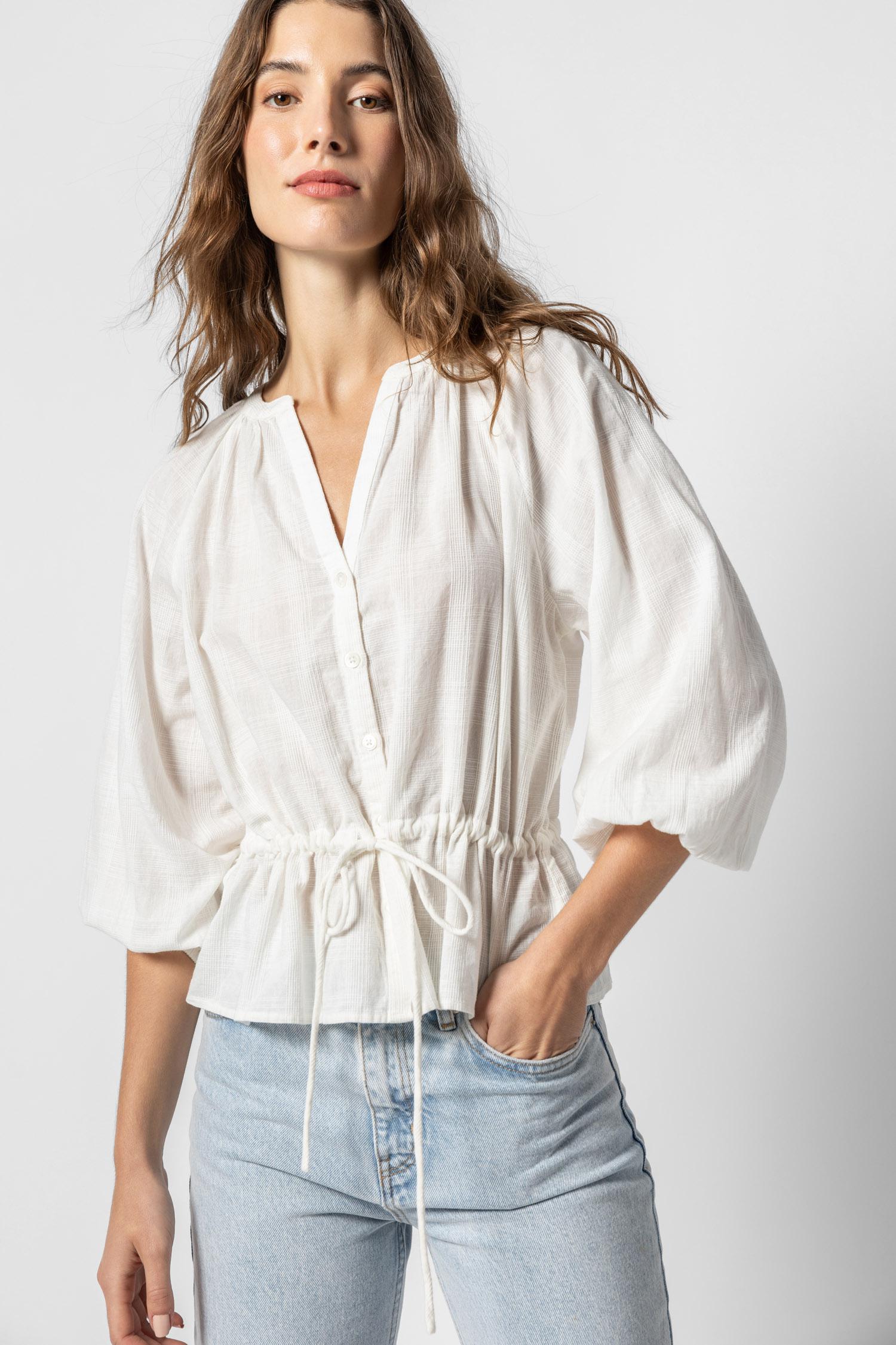 Tie Waist Button Down Womens Top White A1