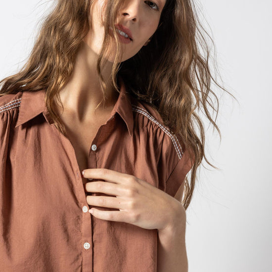 Easy Yoke Blouse Womens Top Burnt Sienna A1