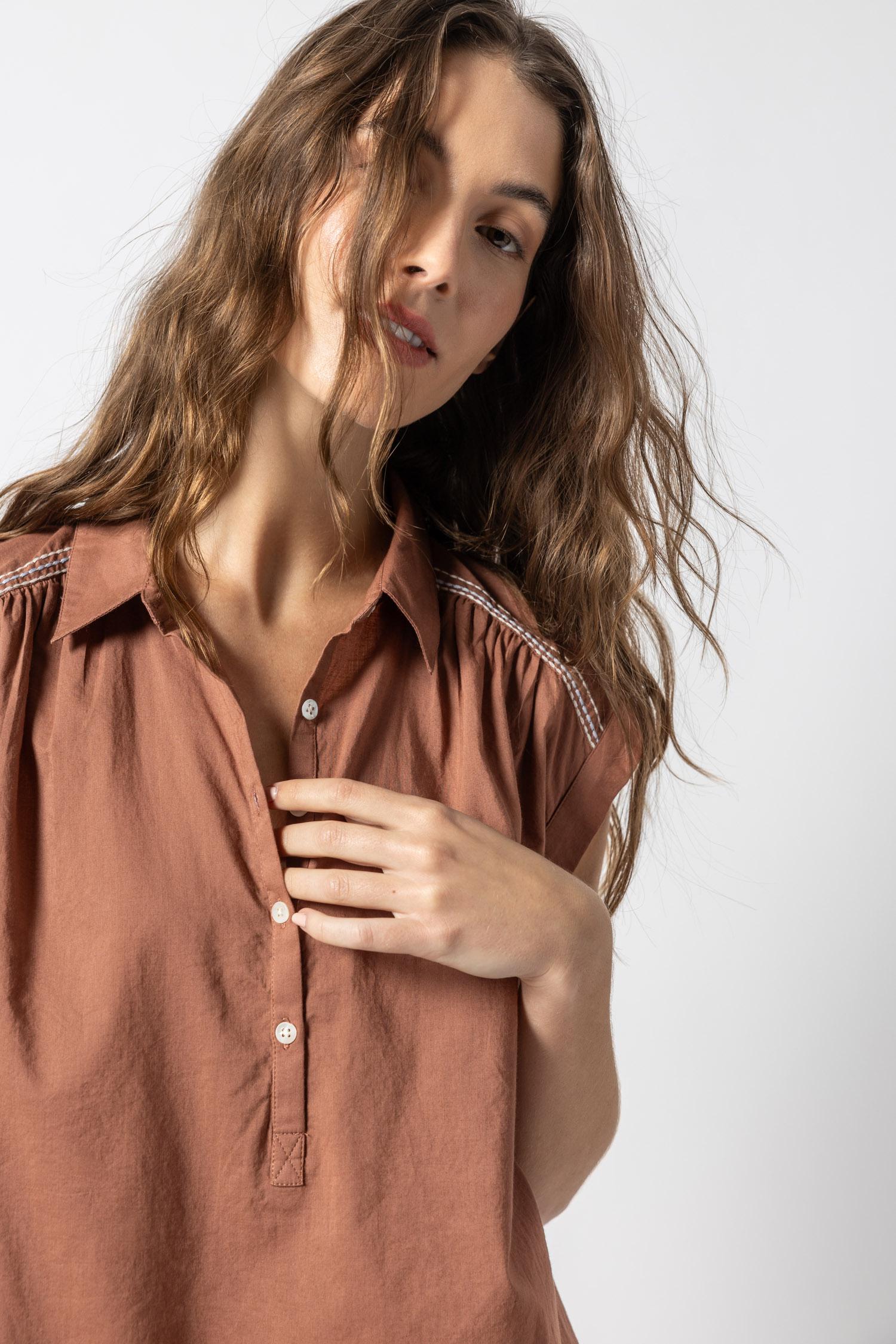 Easy Yoke Blouse Womens Top Burnt Sienna A1