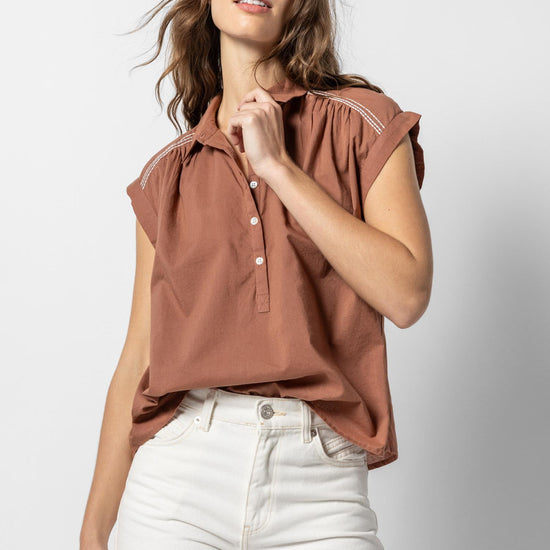 Easy Yoke Blouse Womens Top Burnt Sienna A3