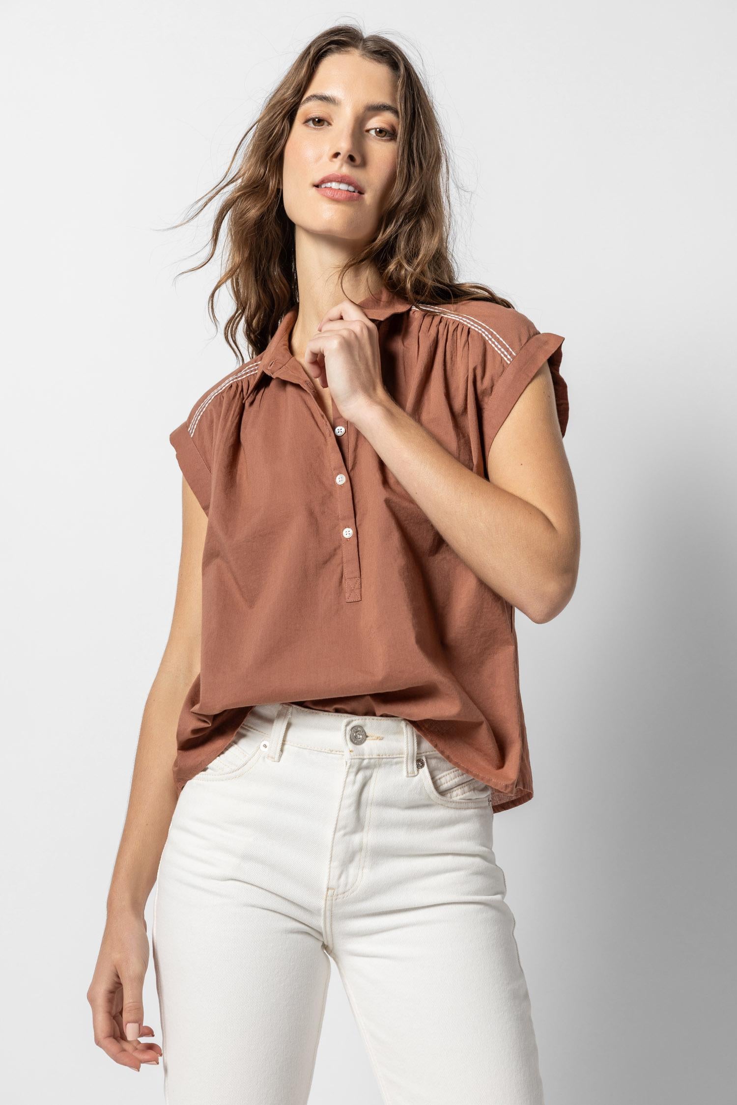 Easy Yoke Blouse Womens Top Burnt Sienna A3