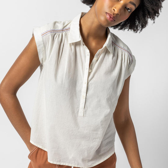 Easy Yoke Blouse Womens Top Ecru A3