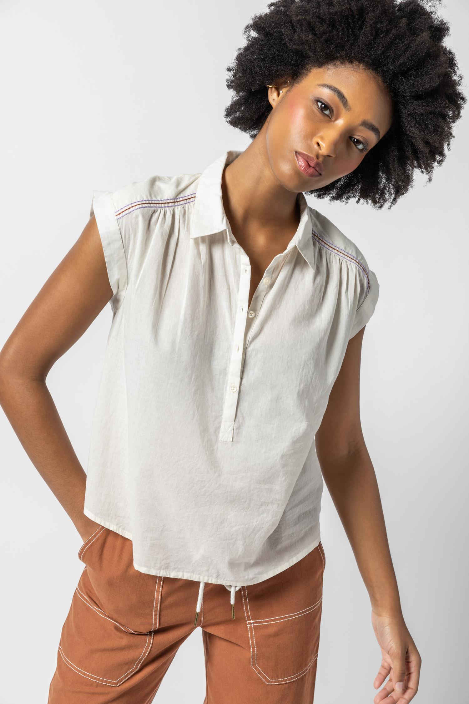 Easy Yoke Blouse Womens Top Ecru A3