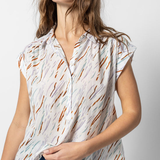 Easy Yoke Blouse Womens Top Wave Print A1