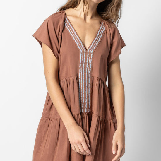 Flutter Sleeve Tiered Dress Womens Dress Burnt Sienna A1