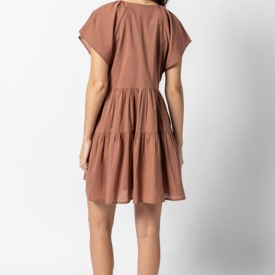 Flutter Sleeve Tiered Dress Womens Dress Burnt Sienna A2