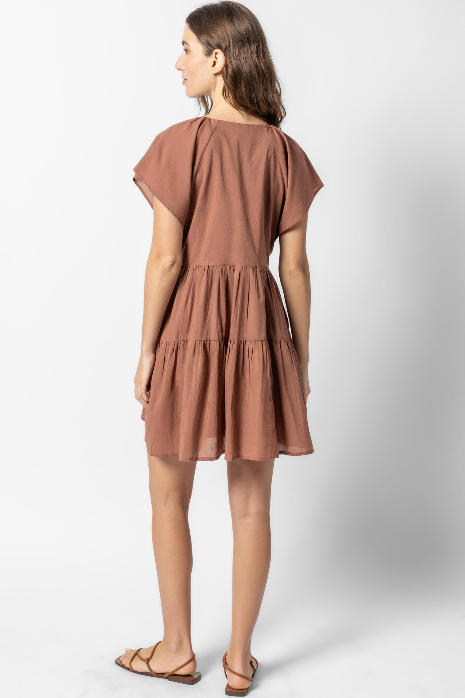 Flutter Sleeve Tiered Dress Womens Dress Burnt Sienna A2