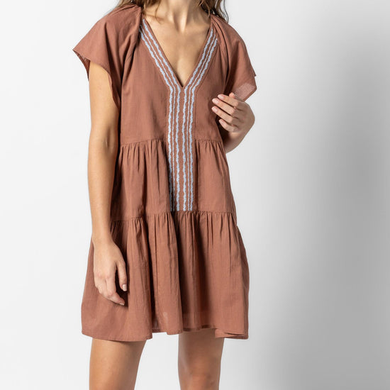 Flutter Sleeve Tiered Dress Womens Dress Burnt Sienna A3