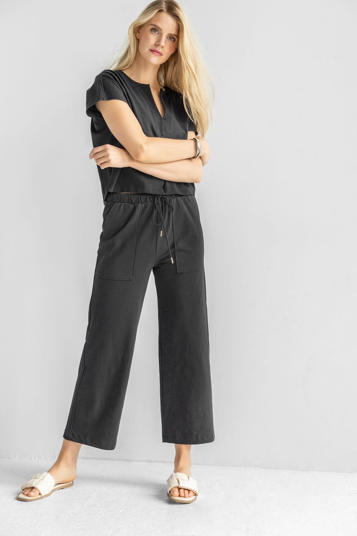 Cropped Pull On Pant Womens Pant Black C1