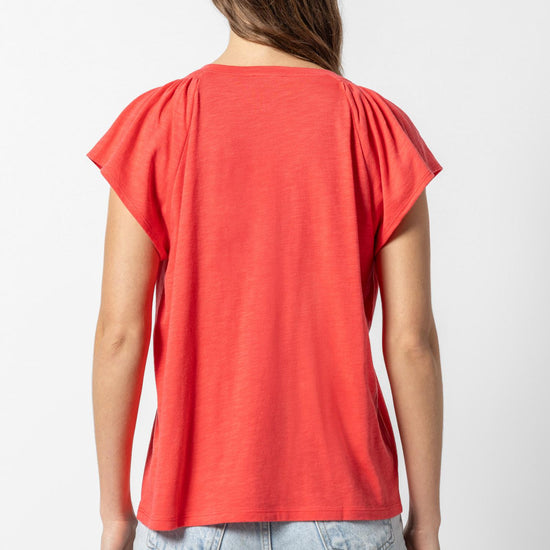 Shirred Shoulder V-Neck Womens Top Flamingo A3