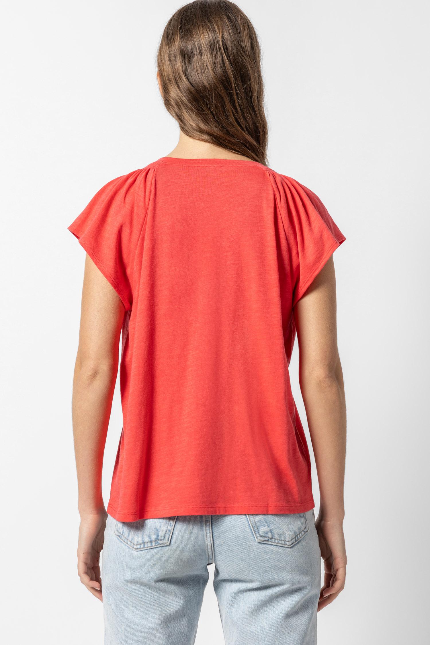 Shirred Shoulder V-Neck Womens Top Flamingo A3