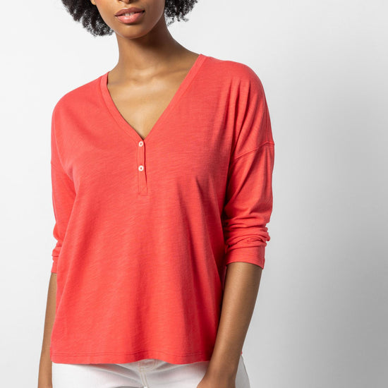 Easy V-Neck Henley Womens Top Flamingo A1