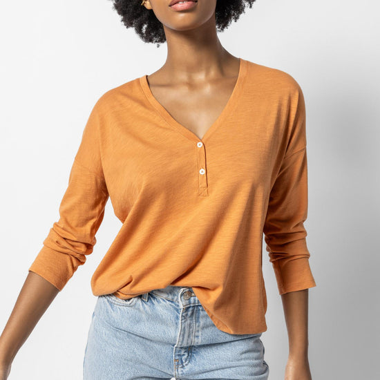 Easy V-Neck Henley Womens Top Honey A1