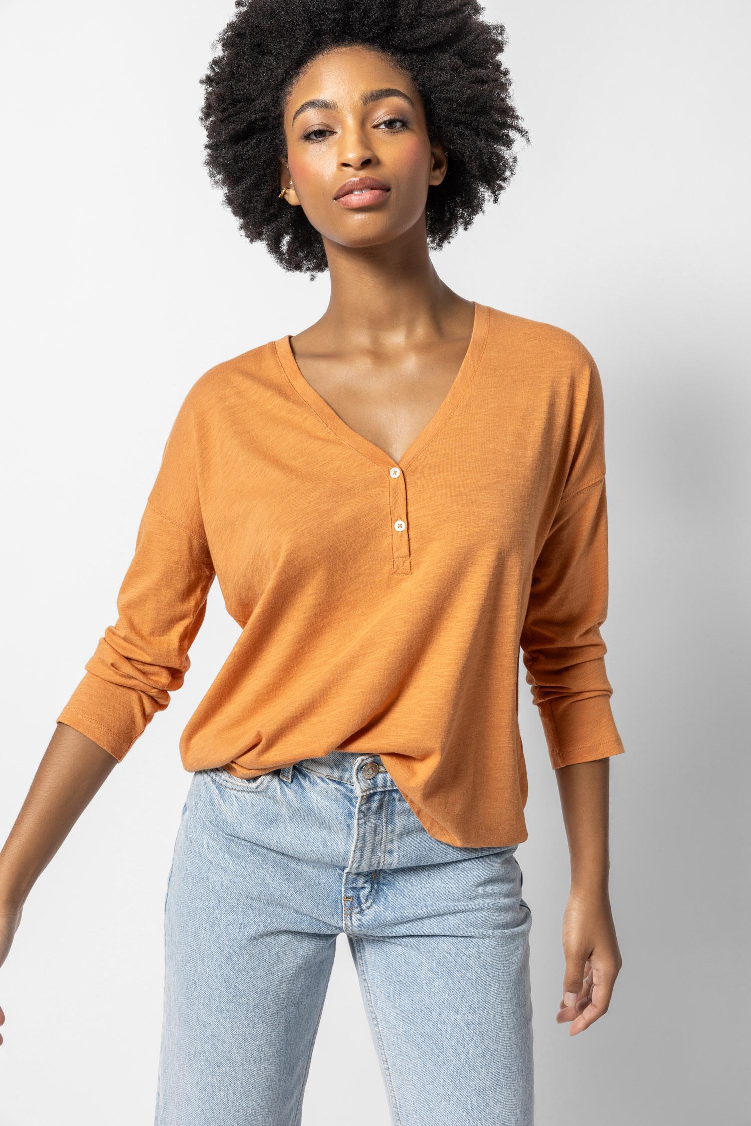 Easy V-Neck Henley Womens Top Honey A1