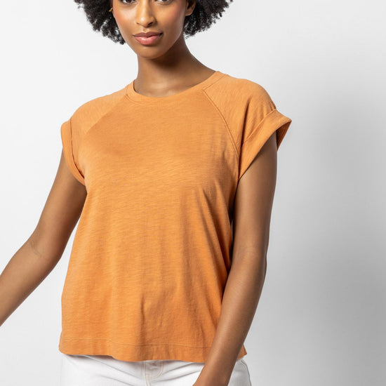 Boxy Cuffed Sleeve Crewneck Womens Top Honey A1