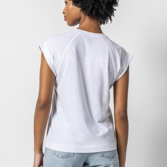 Boxy Cuffed Sleeve Crewneck Womens Top White A2