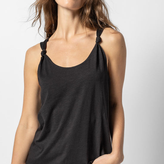 Knot Strap Tank Womens Top Black A1