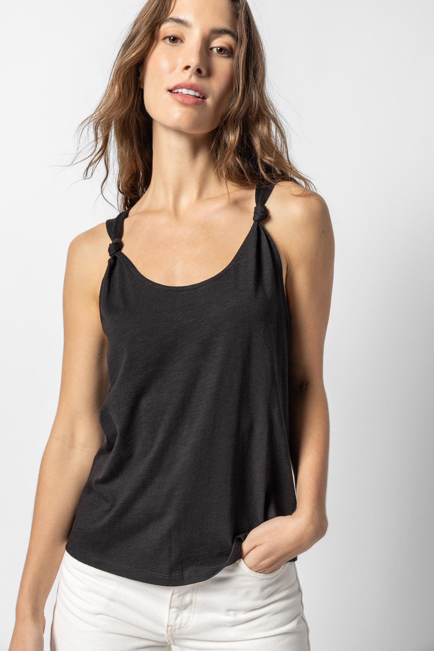 Knot Strap Tank Womens Top Black A1