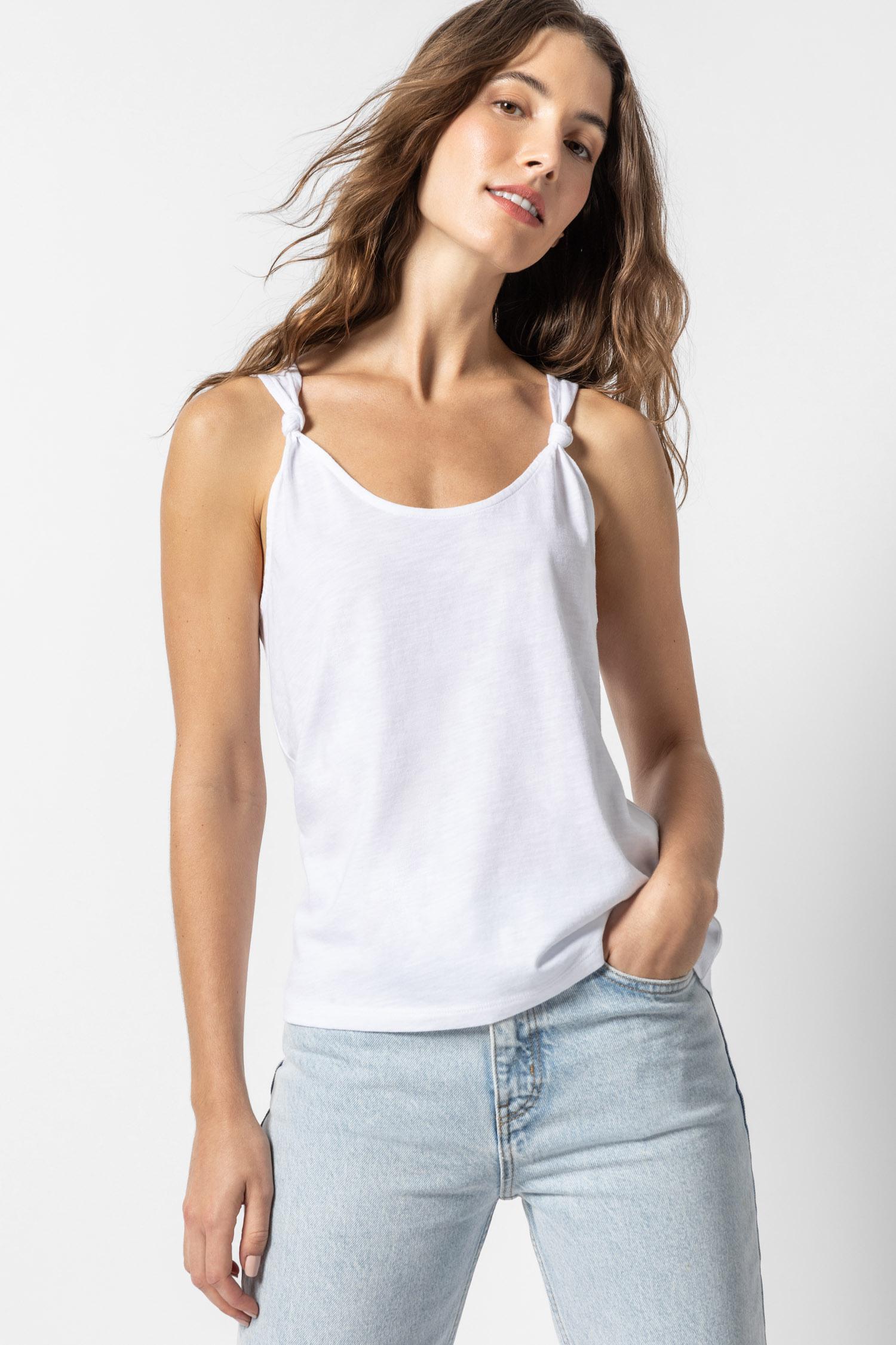 Knot Strap Tank Womens Top White A1