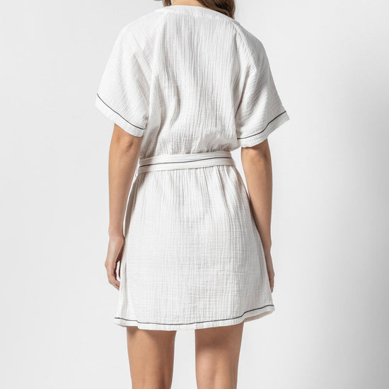 Belted Split Neck Dress Womens Dress White A2