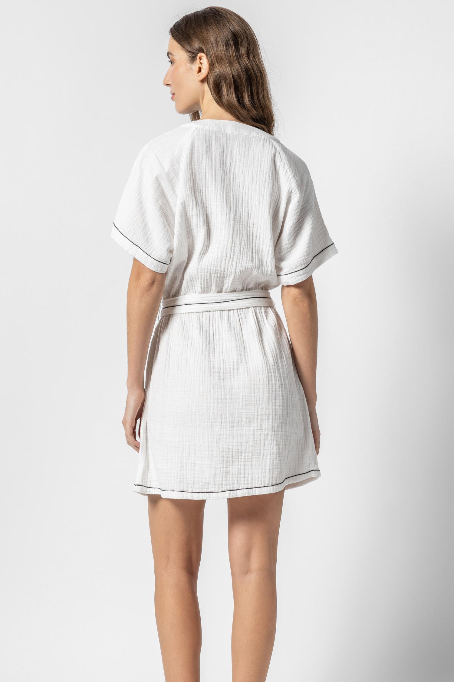 Belted Split Neck Dress Womens Dress White A2