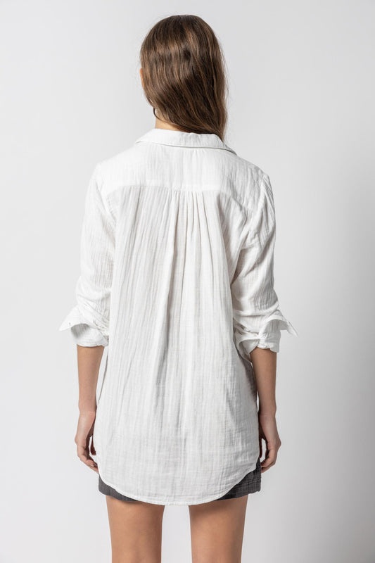 Long Sleeve Button Down Tunic Womens Top White A3