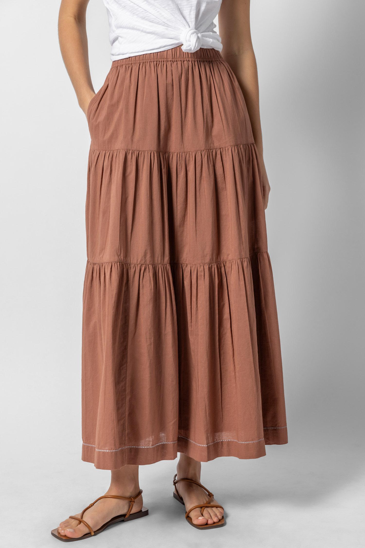 Tiered Maxi Skirt Womens Skirt Burnt Sienna A1