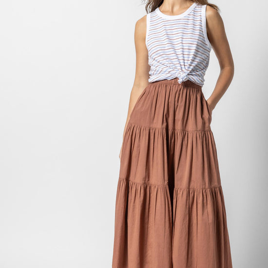 Tiered Maxi Skirt Womens Skirt Burnt Sienna A3