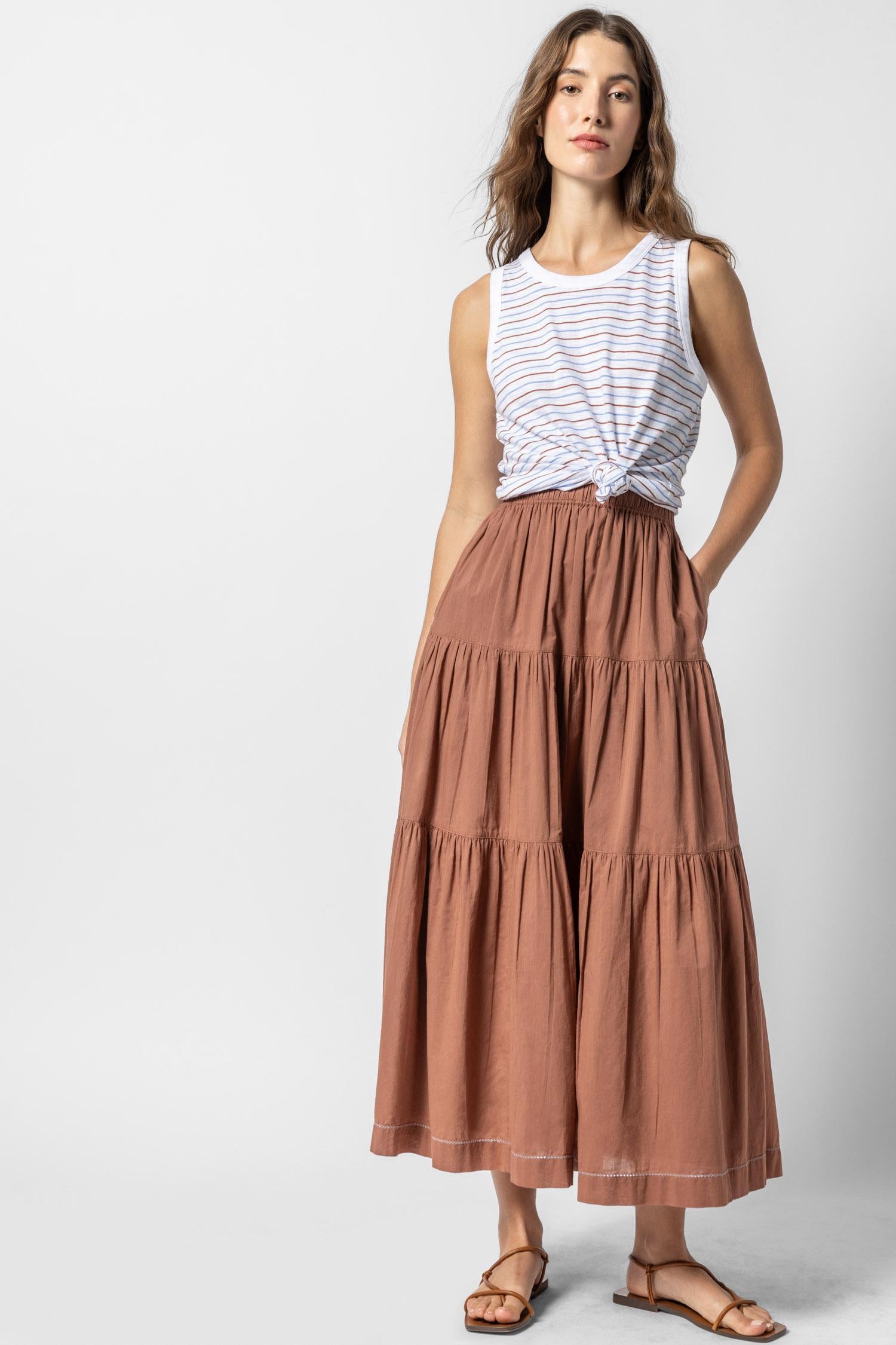 Tiered Maxi Skirt Womens Skirt Burnt Sienna A3