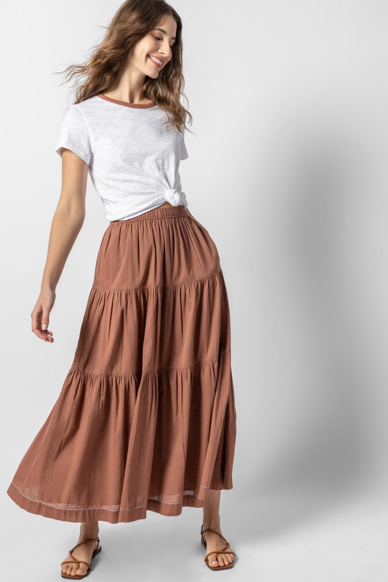 Tiered Maxi Skirt Womens Skirt Burnt Sienna A4