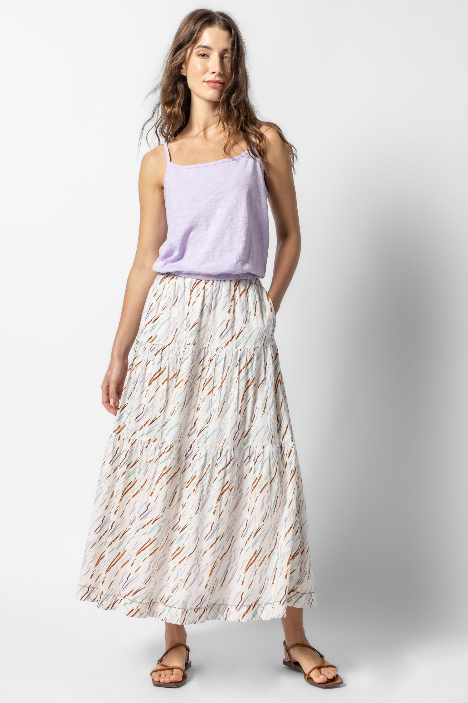 Tiered Maxi Skirt Womens Skirt Wave Print A3