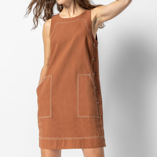 Side Button Canvas Dress Womens Dress Bronze A1